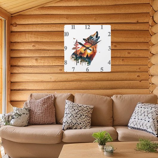 ハウリングウルフ二重露出サンセット スクエア壁時計