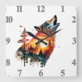 ハウリングウルフ二重露出サンセット スクエア壁時計 (正面)