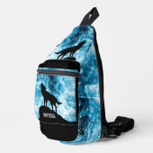 ハウリングウルフ冬の雪のようなブルーブラック名前をカスタムする スリングバッグ (右コーナー)