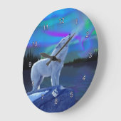 ハウリングウルフ&オーロラワイルドライフアートクロック ラージ壁時計 (傾斜)
