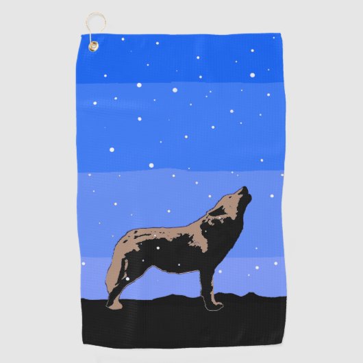 ハウリングウルフin冬 – オリジナルワイルドライフアート ゴルフタオル (正面)