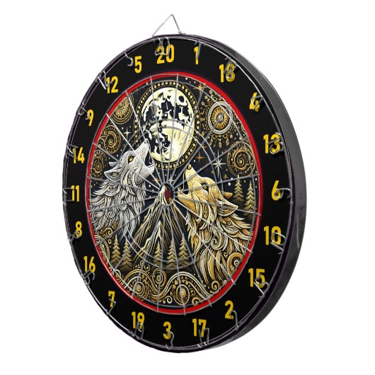 ハウリングオオカミは強さと自由を象徴している ダーツボード (正面右)