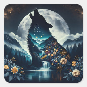 ハウリングオオカミ Full Moon Ai Art スクエアシール