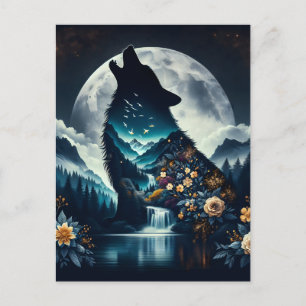 ハウリングオオカミ   Full Moon Ai Art ポストカード