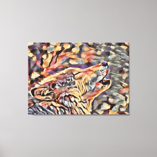ハウリンググレーウルフ抽象芸術動物野生動物アート キャンバスプリント (正面)