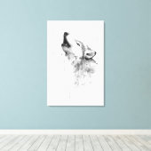 ハウリンググレーウルフ絵画インウォータースタイル キャンバスプリント (インサイチュ (ウッドフロア))