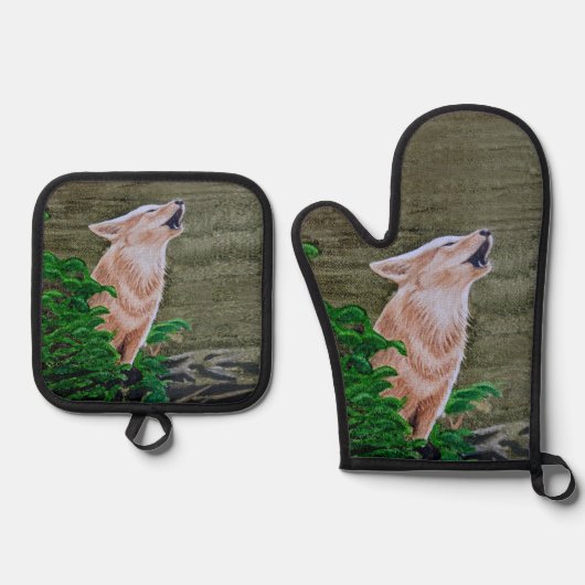 ハウリングコヨーテ 鍋つかみ&鍋敷きセット (正面)