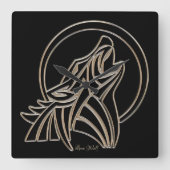 ハウリングローンウルフエレガントブラックシルバーグレイ スクエア壁時計 (正面)