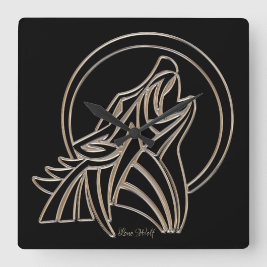 ハウリングローンウルフエレガントブラックシルバーグレイ スクエア壁時計 (正面)