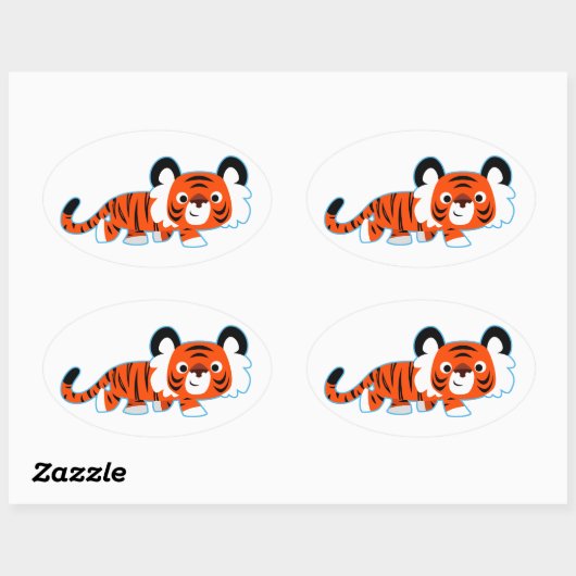 ハウルのステッカーの可愛い漫画の虎 楕円形シール (シート)
