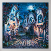 ハウンディングビレッジ不気味な町イラストレーションスタイル ポスター (正面)