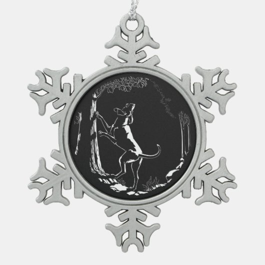 ハウンドッグオーナメント狩りドッグアートデコレーション スノーフレークピューターオーナメント (正面)