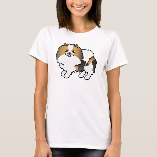 ハウンドトリコラーポメラニア犬かわいい漫画の犬 Tシャツ (正面)