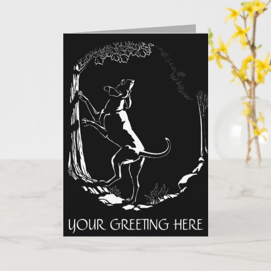 ハウンドドッグはパーソナライズな犬の芸術の挨拶状を梳きます カード (黄色い花)