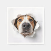 ハウンド犬が引き裂かれた紙穴を覗く スタンダードカクテルナプキン (正面)
