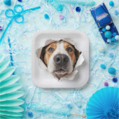 ハウンド犬が引き裂かれた紙穴を覗く ペーパープレート (パーティー)