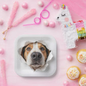 ハウンド犬が引き裂かれた紙穴を覗く ペーパープレート (パーティー)