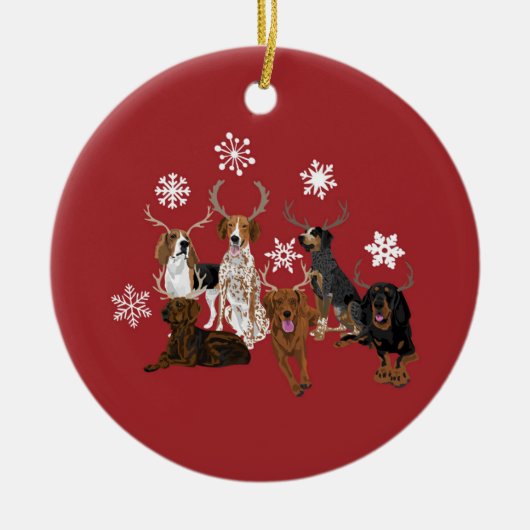 ハウンド〔雄ジカの〕枝角レッド セラミックオーナメント (正面)