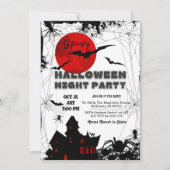 ハウ不気味ス幽霊のよく出るレッドムーンこうもりスパイダーハロウィーン 招待状 (正面)