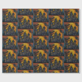 ハウ幽霊のよく出るス飛んでいるウィッチハロウィーンダーク ラッピングペーパー (フラット)