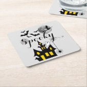 ハウ幽霊のよく出るス飛んでいるウィッチ不気味ハロウィーン スクエアペーパーコースター (アングル)