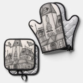 ハウ幽霊のよく出るス&こうもりハロウィーン 鍋つかみ&鍋敷きセット (正面/裏面)