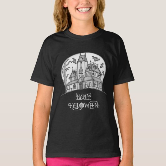 ハウ幽霊のよく出るス&こうもりハロウィーン Tシャツ (正面)