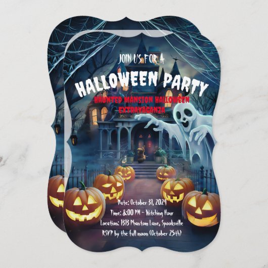 ハウ幽霊のよく出るス – ホラーハロウィーン 招待状 (正面/裏面)