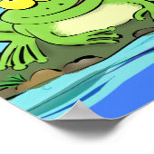 ハエおもしろいガエルのかわいい緑色の飢えたカエル ポスター (角)