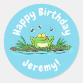 ハエおもしろいガエルイラストレーション ラウンドシール (正面)