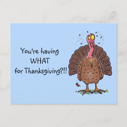 ハエおもしろいマンガの茶色の感謝祭のトルコ ポストカード (正面)