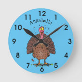 ハエのおもしろい漫画を描いた茶色のファーマヤードの七面鳥 ラウンド壁時計 (正面)