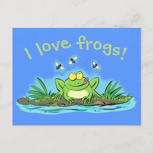 ハエの漫画はがき付きかわいい空腹のカエル ポストカード (正面)