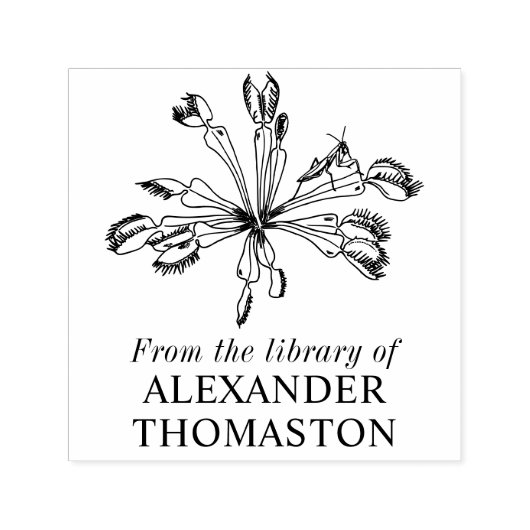 ハエトリソウの植物  マントデス ライブラリー 本の名前 セルフインキングスタンプ (デザイン)