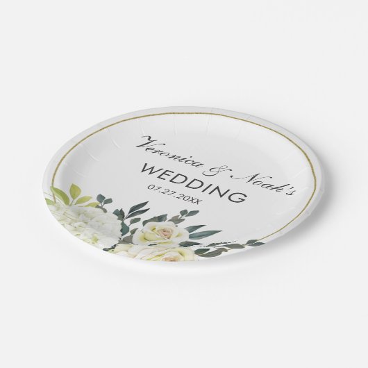 ハエレガントイドランゲア・ホワイト・ローズの結婚フローラ枠 ペーパープレート (アングル)