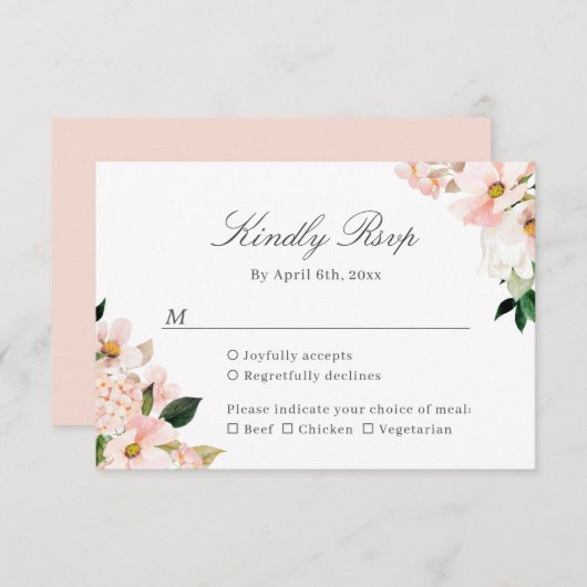 ハエレガントイドランジア赤面ピンクフローラ結婚ズ 出欠カード (正面/裏面)