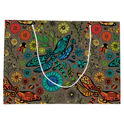 ハエ、ハエ、ハエ、茶色 ラージペーパーバッグ (裏面)