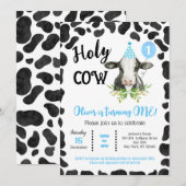 ハオリィーコー 牛柄 プリント 誕生日 1歳 誕生会 招待状 (正面/裏面)