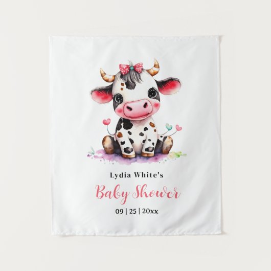 ハオリィ・カウ・ベイビー・シャワー ミニマルな女の子のベイビーシャワー タペストリー (正面)
