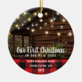 ハカスタムウスフォトファーストクリスマス新しいホームファミリー名 セラミックオーナメント (正面)