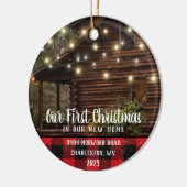 ハカスタムウスフォトファーストクリスマス新しいホームファミリー名 セラミックオーナメント (左)