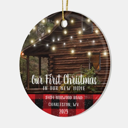 ハカスタムウスフォトファーストクリスマス新しいホームファミリー名 セラミックオーナメント (左)