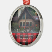 ハカスタムウスフォトファーストクリスマス新しいホームファミリー名 メタルオーナメント (左)