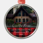 ハカスタムウスフォトファーストクリスマス新しいホームファミリー名 メタルオーナメント (正面)