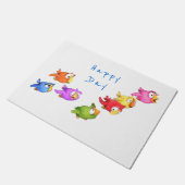 ハカラフルッピ飛んでいるーバード – かわいいスおもしろいズメ  ドアマット (アングル)