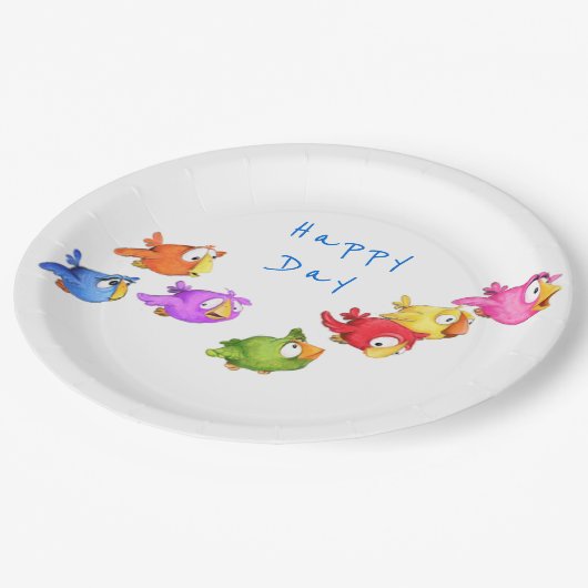 ハカラフルッピ飛んでいるーバード – かわいいスおもしろいズメ  ペーパープレート (アングル)