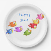 ハカラフルッピ飛んでいるーバード – かわいいスおもしろいズメ  ペーパープレート (正面)