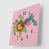ハカラフルンミングバードオンハイビスカストロピカルフラワー スクエア壁時計 (傾斜)