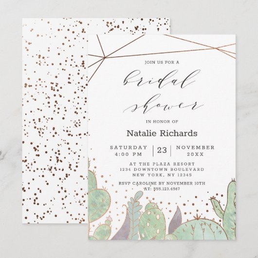 ハカランダとサボテン　ジオメトリック モダン ブライダルシャワー 招待状 (正面/裏面)