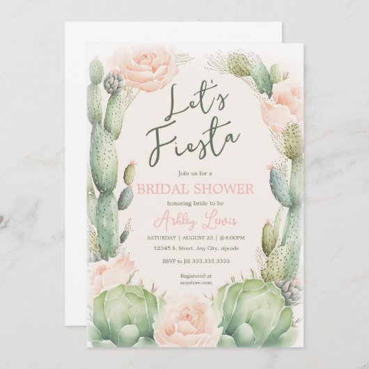 ハカランダのブーケを添えたボヘミアンデザートウェディングシャワー 招待状 (正面/裏面)